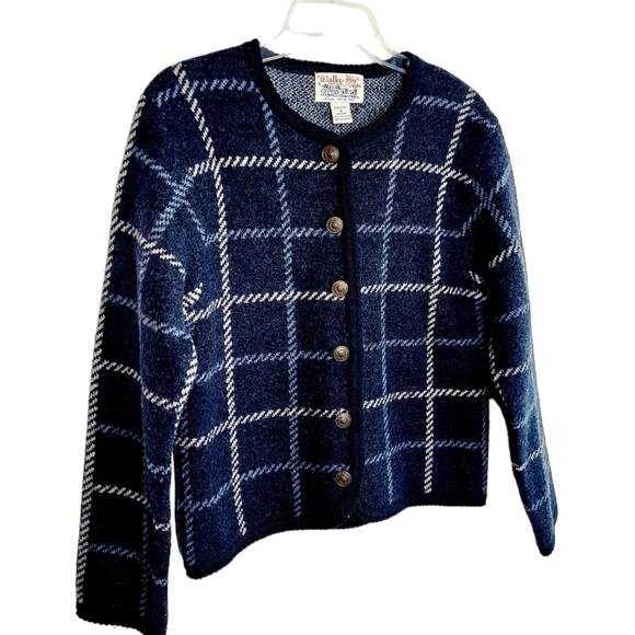 VTG Tally Ho 100% Wool Button Cardigan Sweater Blue Small Made in Hong Kong EUC - Picture 3 of 10